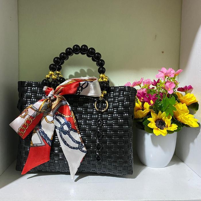 Bellbell_Id Rose Bag Tas Dengan Furing Dan Resleting Wanita Handle Mutiara Ukuran 17X20X10Cm Gratis 