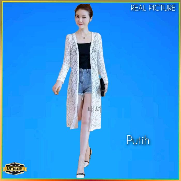 Cardigan Brokat Wanita Outer Korea Loxame Blouse Outfit Cardi Putih