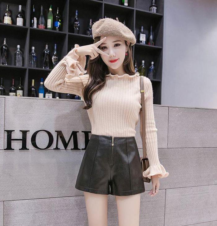 Celana Kulit Leather Hotpants Sexy Korean Style