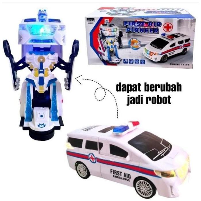 Mainan Anak Mobil Robot Baterai Ambulance Vanguard Alphard Ambulance.Mobil transformer keren berjala