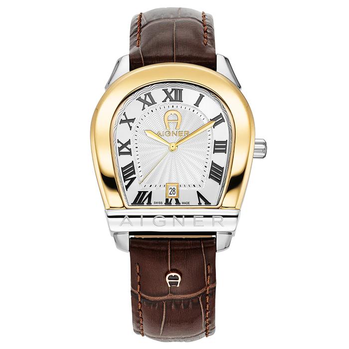 Jam Tangan AIGNER CHIETI AGW.245003 Brown Gold Dial White Leather Watch Swiss Made