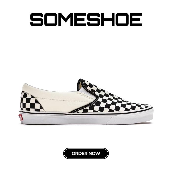 Sepatu SIip On Checkecerboard Black White
