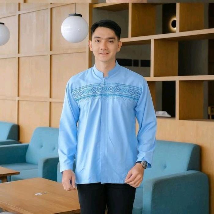 NEW ARRIVAL KEMEJA KOKO MOTIF BORDIR PRIA BUSANA MUSLIM PUTIH FORMAL MURAH BATIK OZILA PEKALONGAN