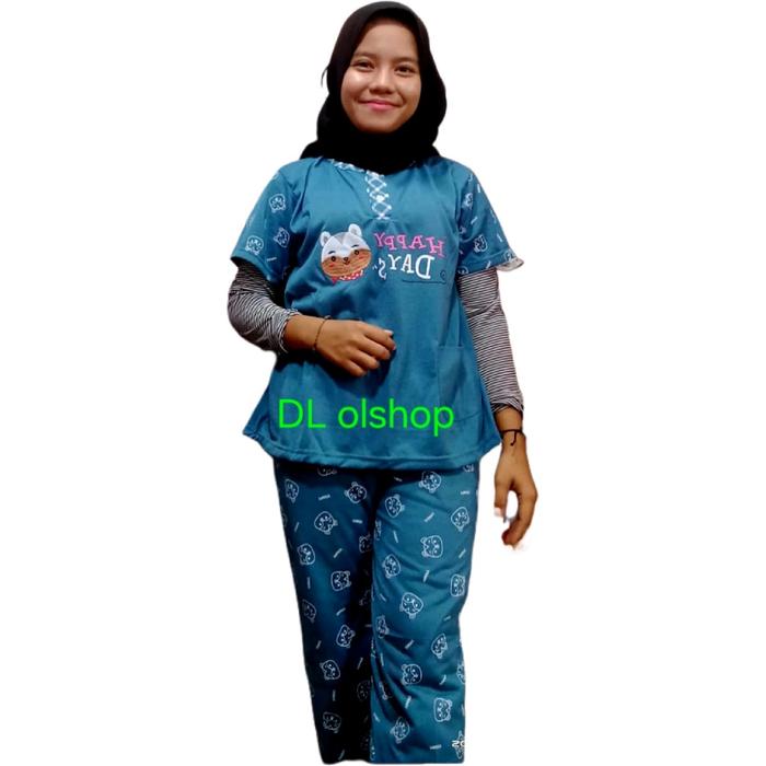 BISA COD Setelan Kaus Wanita Dio Lengan Pendek Celana Panjang Ukuran Standar Nyaman Baju Santai Dewa