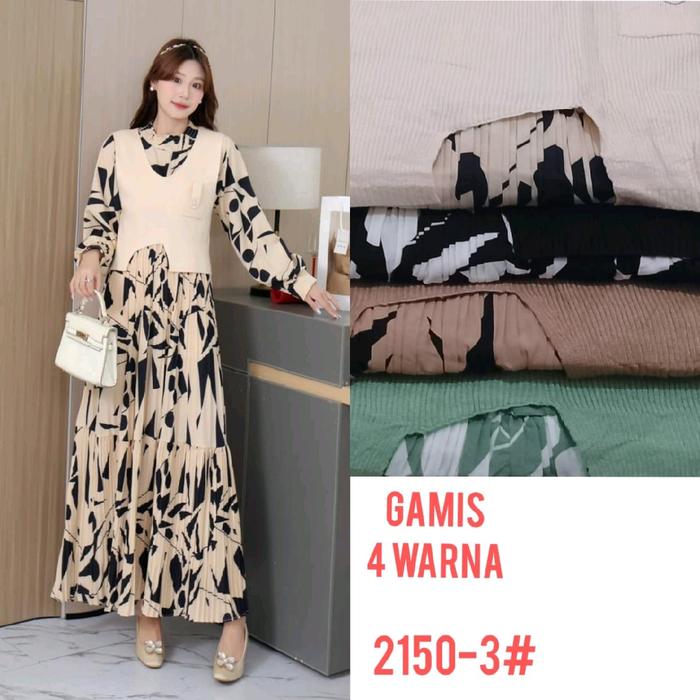 Gamis rajut plisket motif daun Dress Wanita