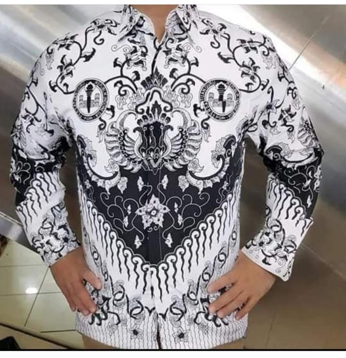 Baju Seragam PGRI Hitam Putih Kombinasi Batik Guru Pria Wanita Katun Silky
