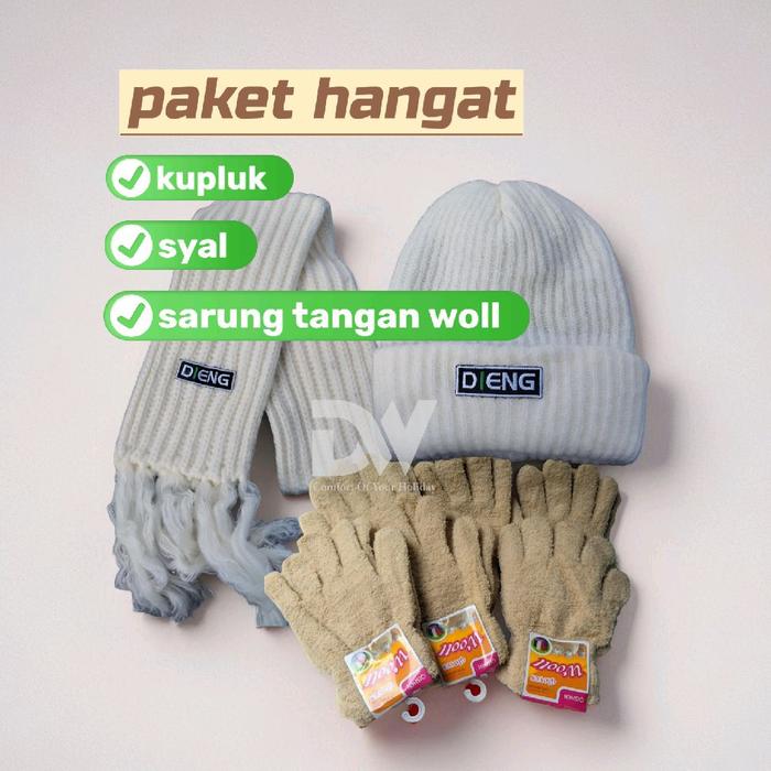 PAKET HANGAT DIENG | topi dieng original syal dieng sarung tangan wooll