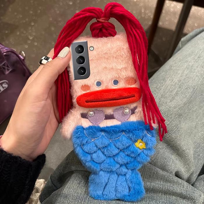 Plush Cute Mermaid Phone Case for Samsung Galaxy S24 S21 S22 S20 S23 Ultra Plus Girls Gift Fluffy L