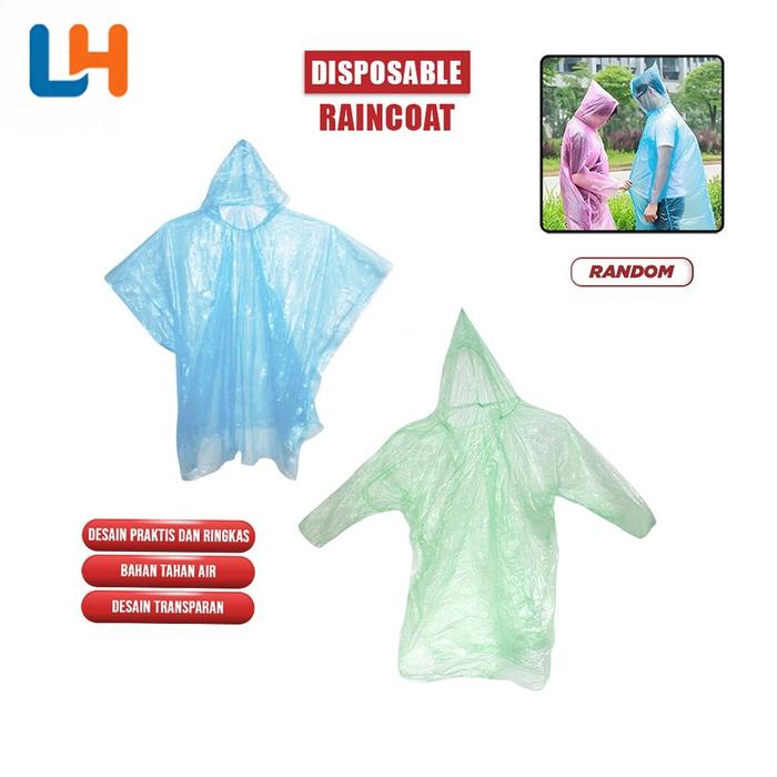 LH-C174 Jas Hujan Plastik Murah Sekali Pakai Disposable Raincoat Mantel Hujan Kantong Kresek Bahan T