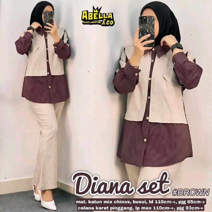 ABELLA & CO DIANA ONESET SETELAN WANITA CELANA PANJANG BAHAN KATUN KOMBINASI MOTIF GARIS SLAUR ORIGI