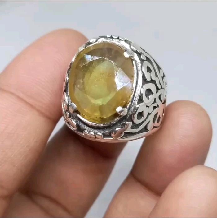 Cincin Yellow Safir Jumbo Cutting Perak 925