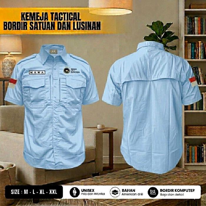 kemeja tactical sppg baju pdh tactical bgn free bordir nama dan jabatan biru muda lengan pendek