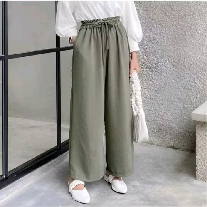 celana wanita panjang /.kulot bahan kringkel medel tali serut jumbo dan cargo Crinkle Airflow Karet 