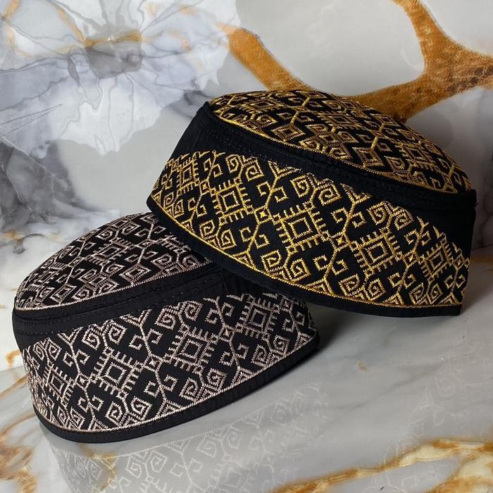 Peci Kopiah Terompah Malaysia Full Bordir Motif Batik Elegan Gold (Emas) & Silver (Perak)