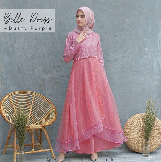 BELLE DRESS MAXY PREMIUM GAMIS BROKAT KOMBINASI TULLE DOTTY LAPIS SATIN VELVET BAJU MUSLIM SYAR'I GA