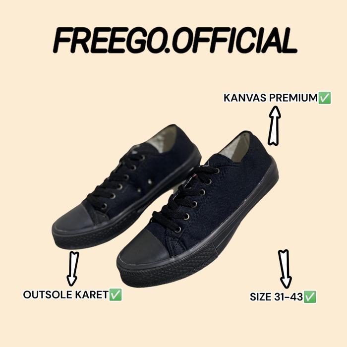sepatu sneakers hitam full pria wanita sepatu hitam full cewek cowok sepatu hitam full sekolah sepat