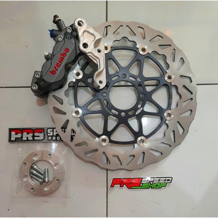 PAKET PENGEREMAN SATRIA 2TAK DISC PSM 300MM KALIPER BREMBO 4P BIG BRAKET ADAPTOR PNP HIU LUMBA 300