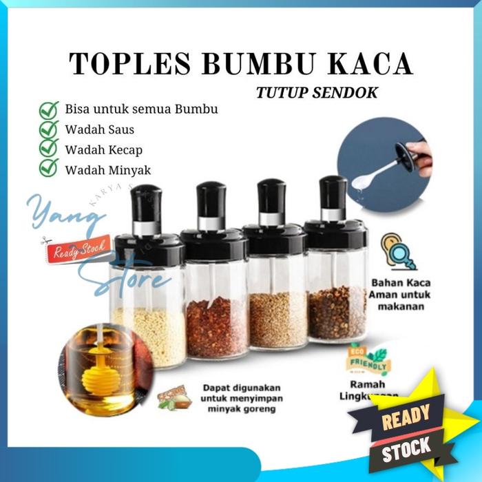 YGS -B302- Botol Bumbu Kaca - Toples Bumbu Kaca Dengan Sendok - Tempat Bumbu