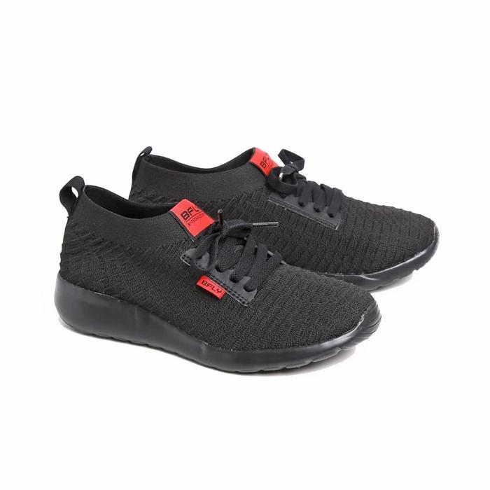 BFLY Sepatu Sneakers Slip On Casual Running Sporty TRAINER ALL BLACK Knit Original