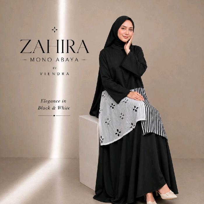 Viendra Zahira Mono Abaya Elegance in Black & White oleh Viendra