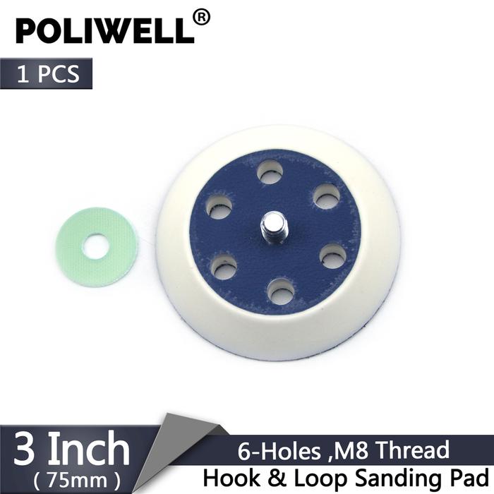 POLIWELL 3 Inch 75mm Hook & Loop Sander Backing Pad M8 Thread Male 6