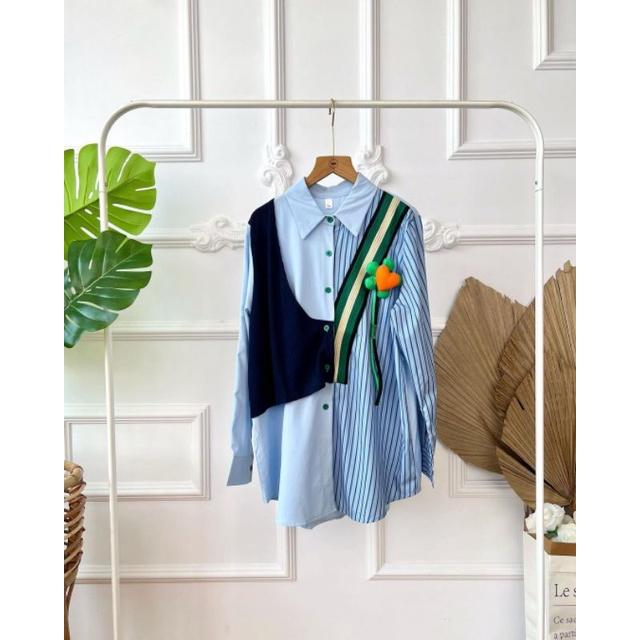 Ready- Katun Garis-garis Scotty Blouse Premium Import