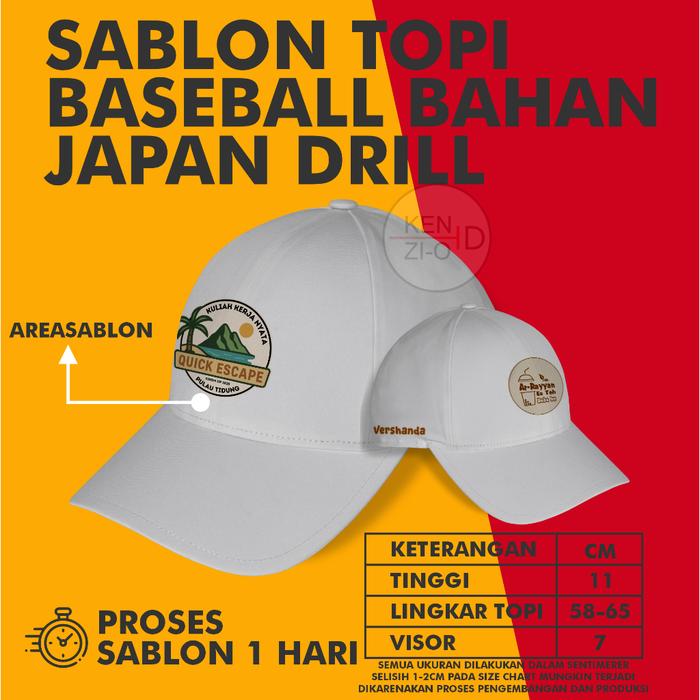 TOPI BASEBALL BAHAN JAPAN DRILL CUSTOM SABLON DTF TULISAN / GAMBAR TERMURAH - KENZIO ID
