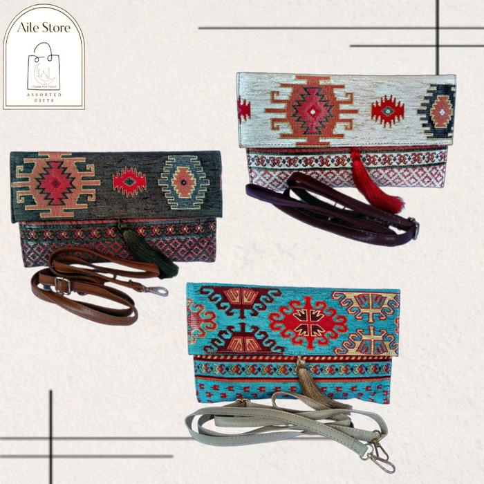 AILE- Dompet Tas Bahu Selempang Clutchbag Impor Turki Tas Kilim Handmade Oleh Oleh Turki