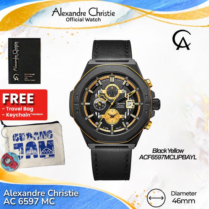 Alexandre Christie Pria AC 6597 MC AC 6597 AC6597MC Black Yellow Watches