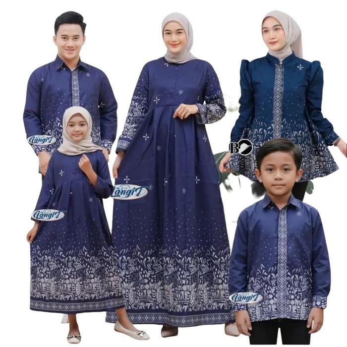 Batik Kitacoople - BAJU BATIK COUPLE Motif Sutena Navi Gamis Tunik Hem Tangan Panjang Keluarga Navi 