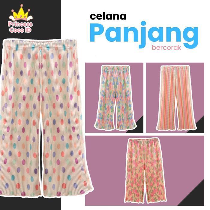 Celana Kulot Anak Perempuan PRINCESS COCO 2-11 Tahun, Sutra Es Ice Silk Lebar Longgar Motif Bunga