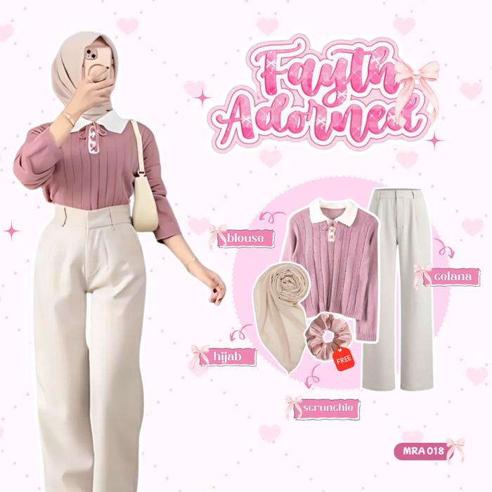 Mireyaoutfit - One Set Wanita Kekinian 3in1 (Sweater Rajut, Celana Knit Ivory, Hijab Bella Square) B