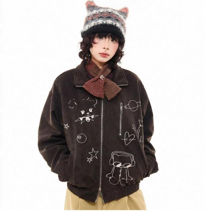 JACKET ASIMETRIS DOUBLE ZIPPER CULTURE BAHAN FLEECE NAPP.WEAR - COFFEE