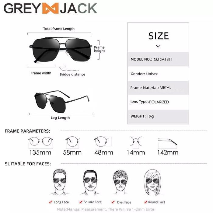 FREE ONGKIR Grey Jack Kacamata hitam Sunglasses Polarized Anti UV  Model Kotak Metal Fashion Pria De