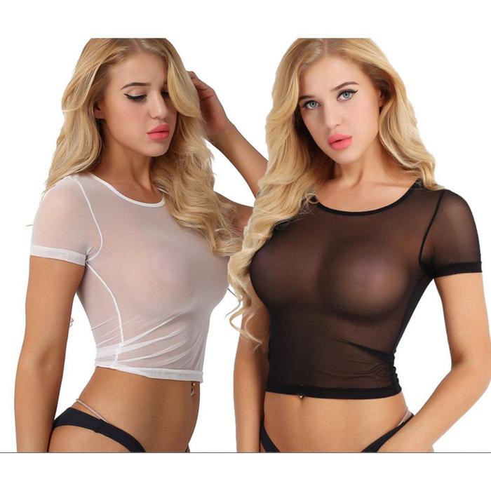 Minji Atasan Transparan Crop Top Tile Sexy Elastis Baju Dinas Malam