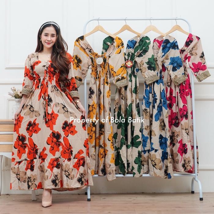 NEW!! Tebus Murah - - SEKDRESS CHELINE FLOWER DRESS Y - Rayon Premium - LD 100 PB 135 - Bola Batik