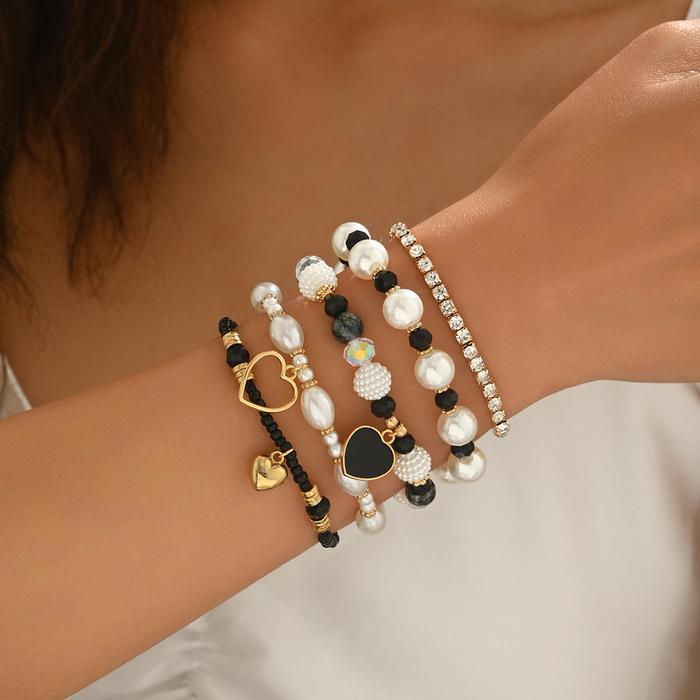 5 set muslim angin retro minyak tetes retro cinta tali mutiara gelang set mode multi-lapisan mengena