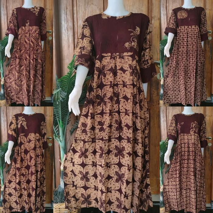 Batik Putri Diana-Sekdres Messa Daster Panjang Kekinian Lengan 7/8 Model Rempel Size XL
