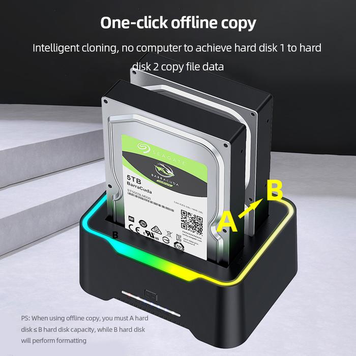 USB 3.0 To SATA Hard Drive Docking Station Dual Bay HDD Docking