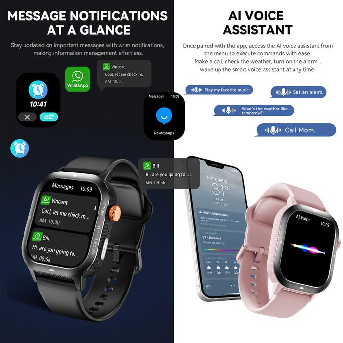 CUBOT Smartwatch U1, 1.93-inch Ultra-Thin Display,Heart Rate,Waterproof Sport Smart Watch for Men,Bl