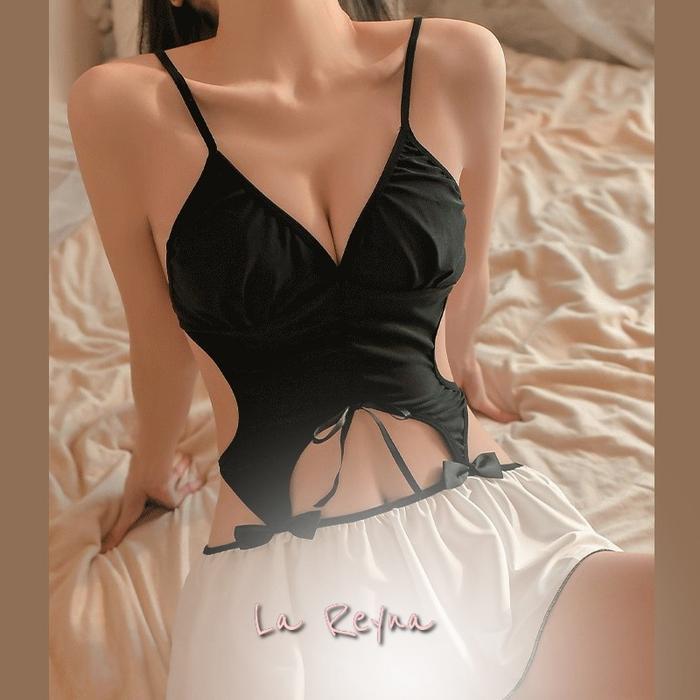 DISKON ARAVENDA SET LINGERIE + G STRING FANTASY BIKINI ROK PANTAI SEXY IKAT BELAKANG LG798