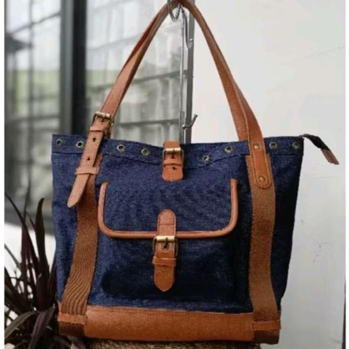 ONIETE Tas Tote kanvas mix kulit - LARISSA BAG
