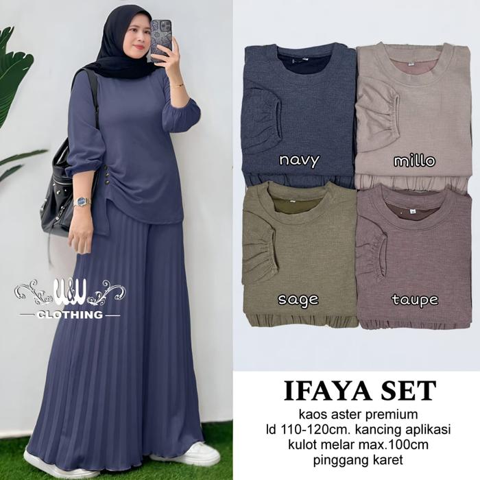 Setelan Celana Kulot Jumbo Wanita XXL Ld 120 Ifaya Setcel Bahan Kaos Aster Premium Adem Melar