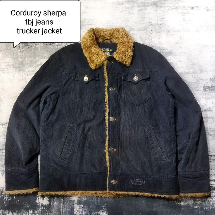 TBJ Jeans Jaket Trucker Corduroy Sherpa dengan Lining Bulu Lembut untuk Gaya Kasual