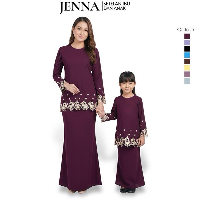 Dkhayru - Jenna Stelan Rok Couple Ibu dan Anak Stelan Rok Melayu Wanita Bordir Bunga Set Rok Couple 