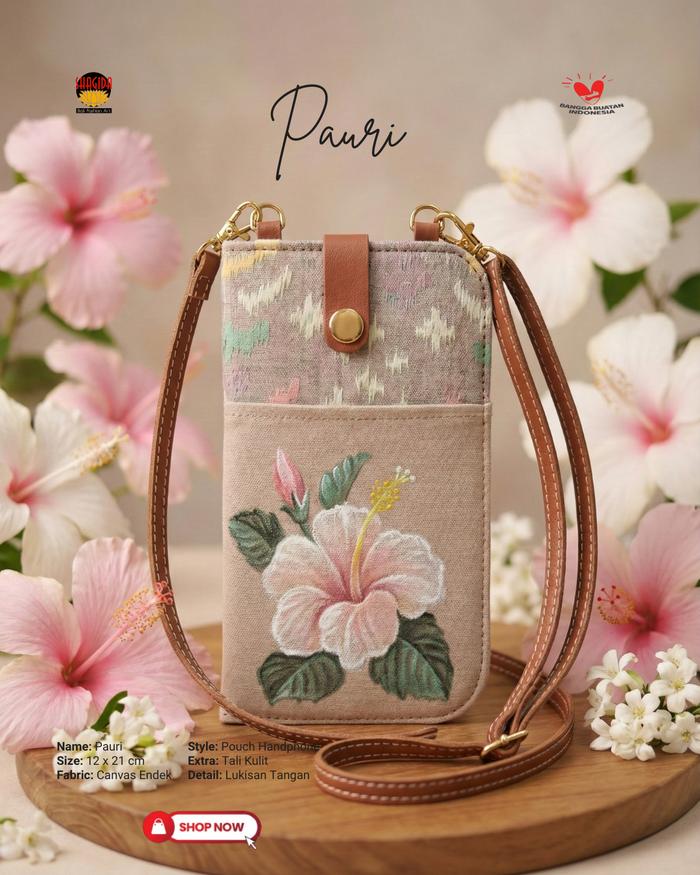 SHAGIDA Pouch Handphone Pauri Endek Lukis SHAGIDA Souvenir & Oleh-oleh Khas Bali Canvas 12 x 21cm Ba