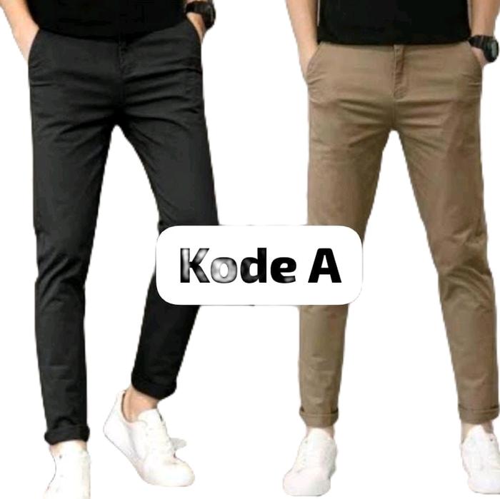 chinos monza cowok full branded Celana Pria Panjang Katun Slim Fit Formal