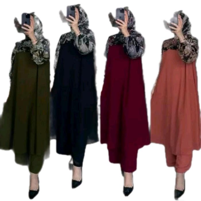 setelan tunik set hijab setelan tunik polos kombinasi seruty setelan tunik cringkel setelan tunik se