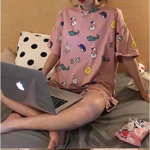 HOHO_HWANG Setelan Piyama (PK11) Lengan Pendek Celana Pendek Baju Tidur Wanita Dewasa Print Karakter