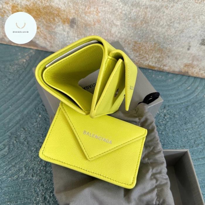 Balenciaga Mini Wallet Papier Yellow Lime
